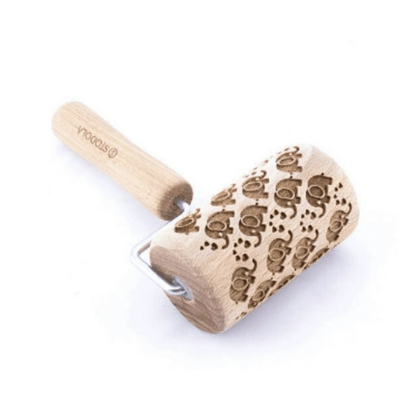 Stodola Mini Rolling Pin Engraved with ELEPHANTS Pattern