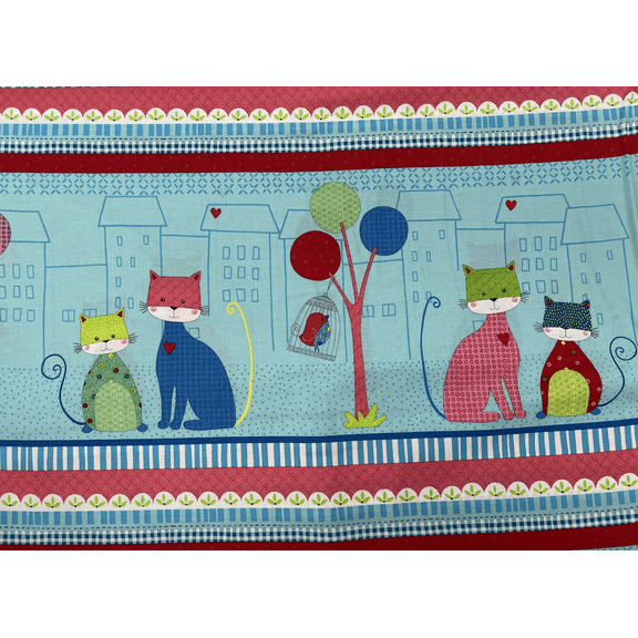 Stof Downtown Kitty 4500-237 Kitty Blue Cotton Fabric By The Yard