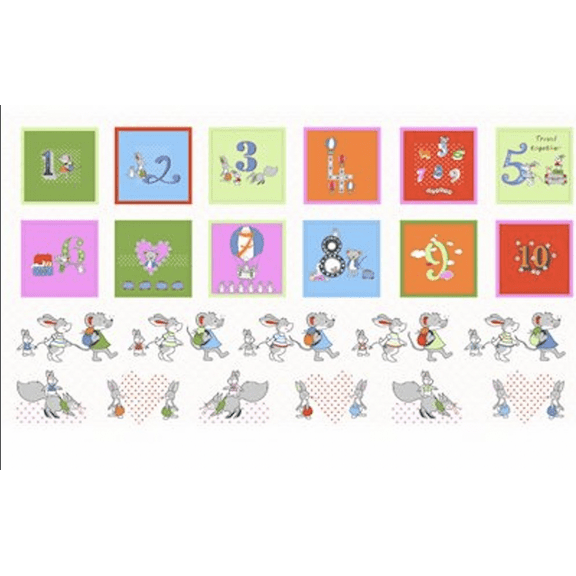 Stof Fabrics Count of Me Counting Friends White Cotton Fabric By The Yard