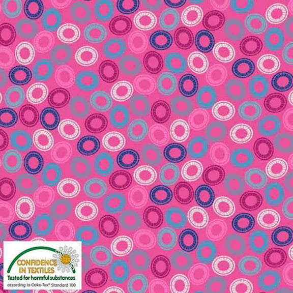 Stof Quilters Combination Multi Circles Pink Cotton Fabric By The Yard
