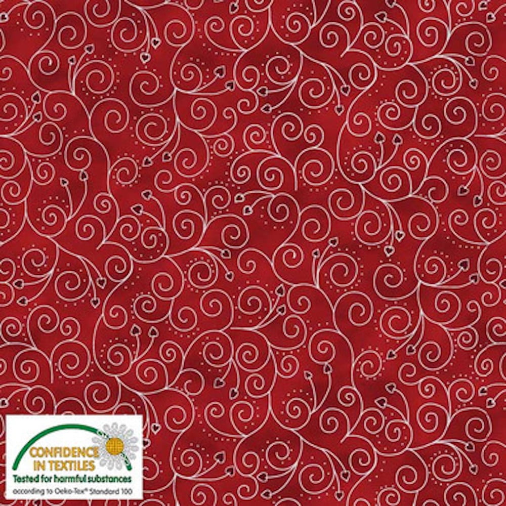 Stof Star Sprinkle Spiral Flower Red Silver Cotton Fabric By The Yard ...