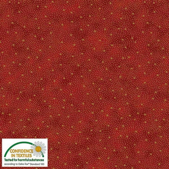 Stof Star Sprinkle Stars & Dot Red Gold Cotton Fabric By The Yard