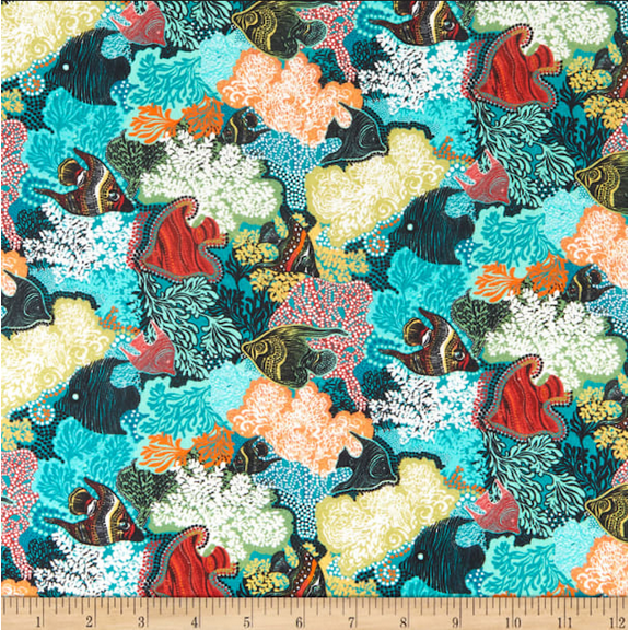 Stof of France Fish Fun Angel Fish Cotton Quilting Fabric By The Yard