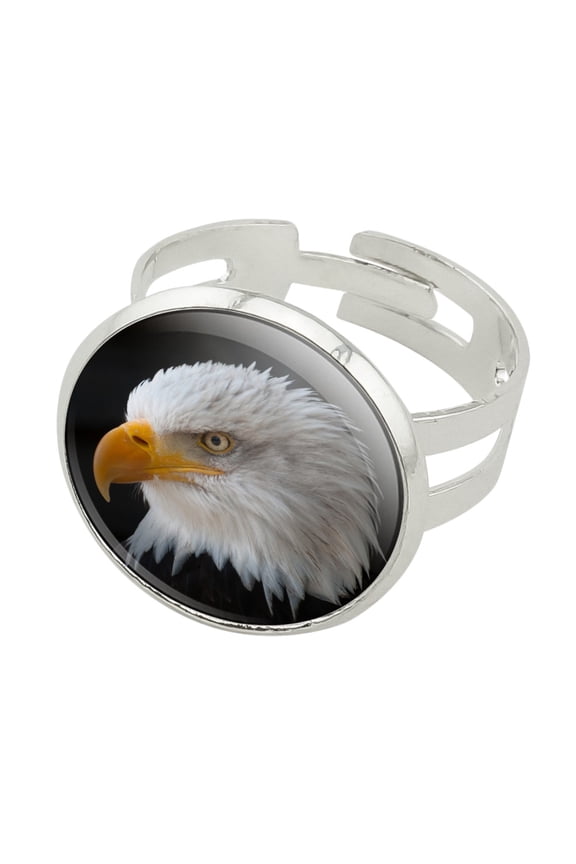 Stoic Bald Eagle Silver Plated Adjustable Novelty Ring