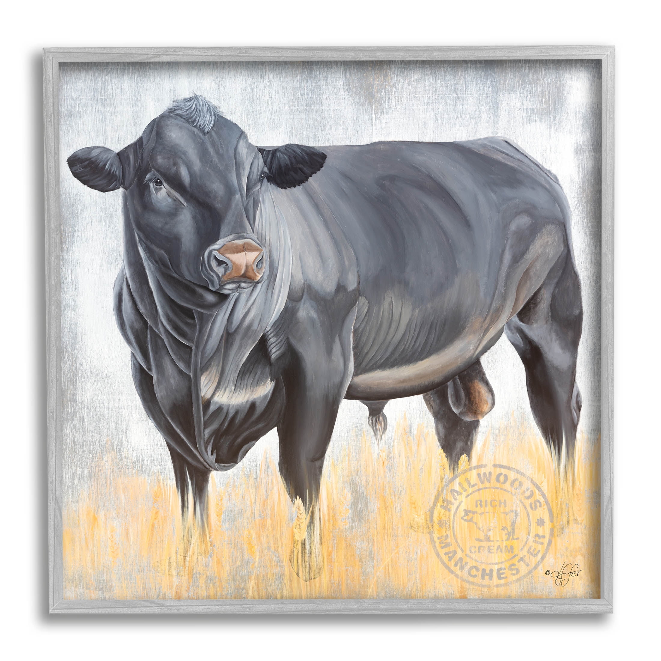 Stoic Cattle Farm Portrait Animals & Insects Graphic Art Gray Framed Art Print Wall Art