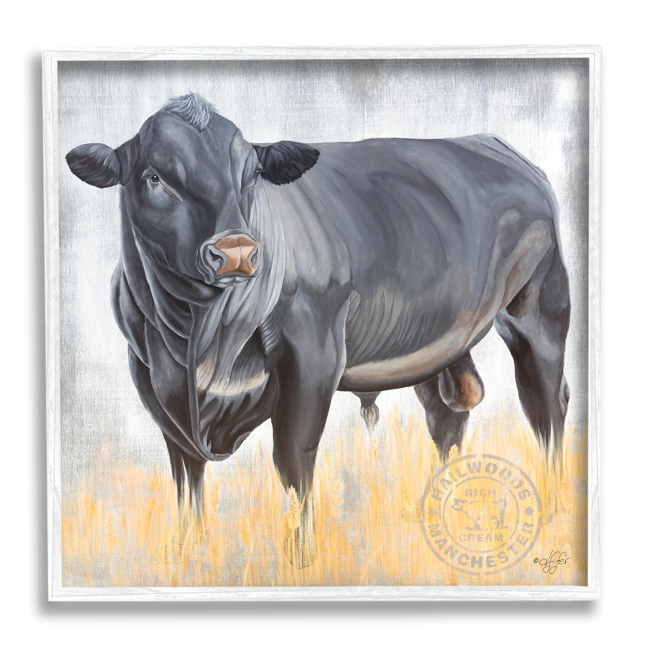 Stoic Cattle Farm Portrait Animals & Insects Graphic Art White Framed Art Print Wall Art