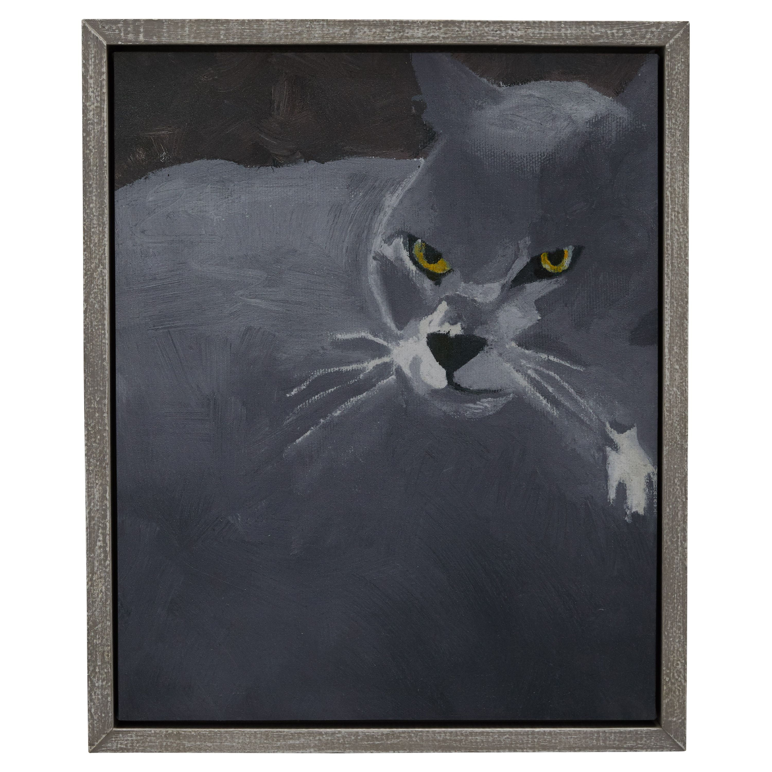 Angry Cat With Blue Background. Framed 16 X 20 Original 