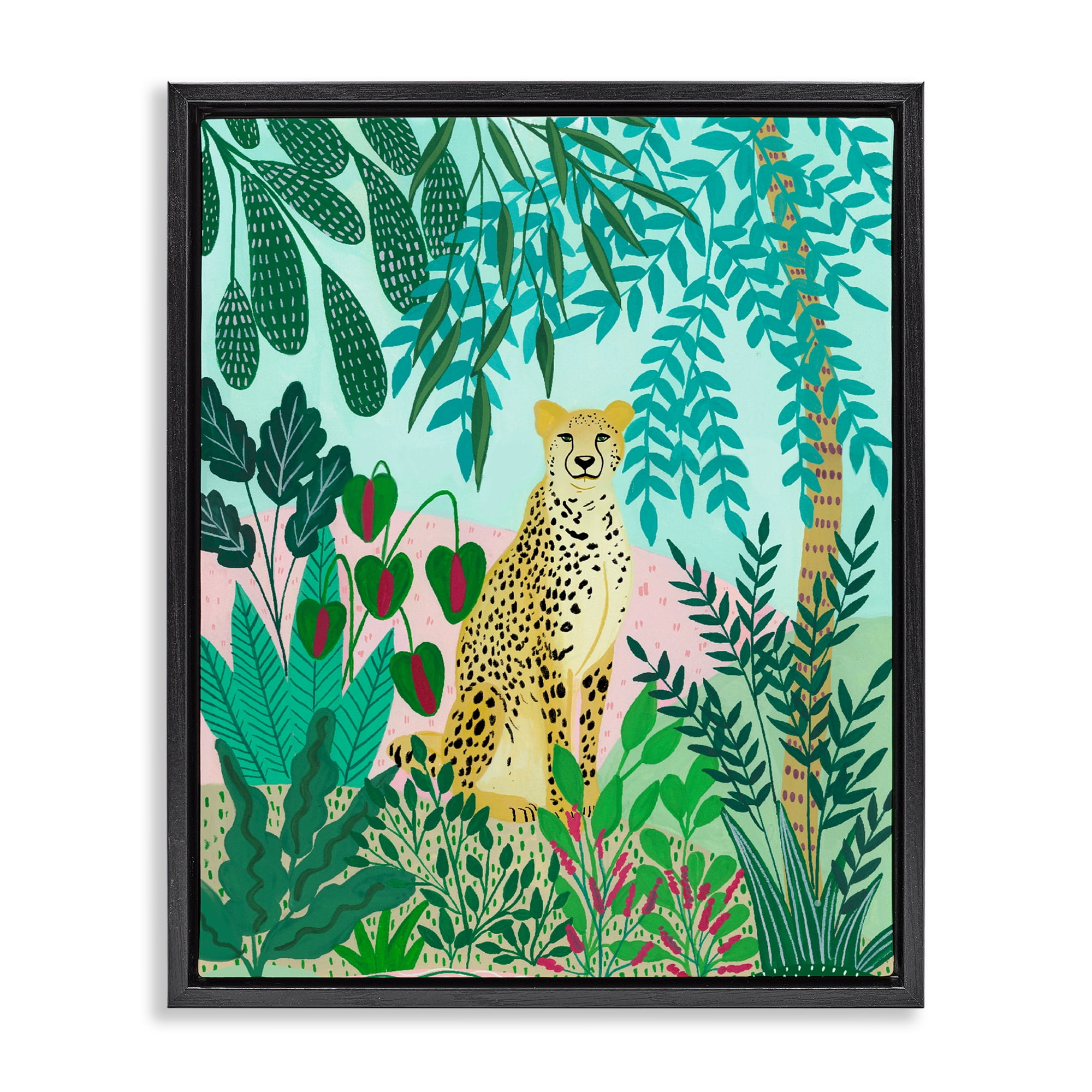 Stoic Leopard Tropical Forest Black Framed Floater Canvas Wall Art, design by Nabeela Rumi