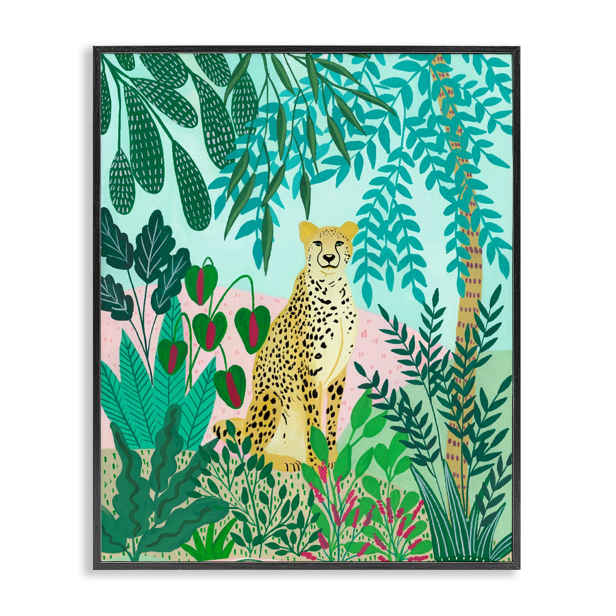 Stoic Leopard Tropical Forest Black Framed Giclee Art, design by Nabeela Rumi