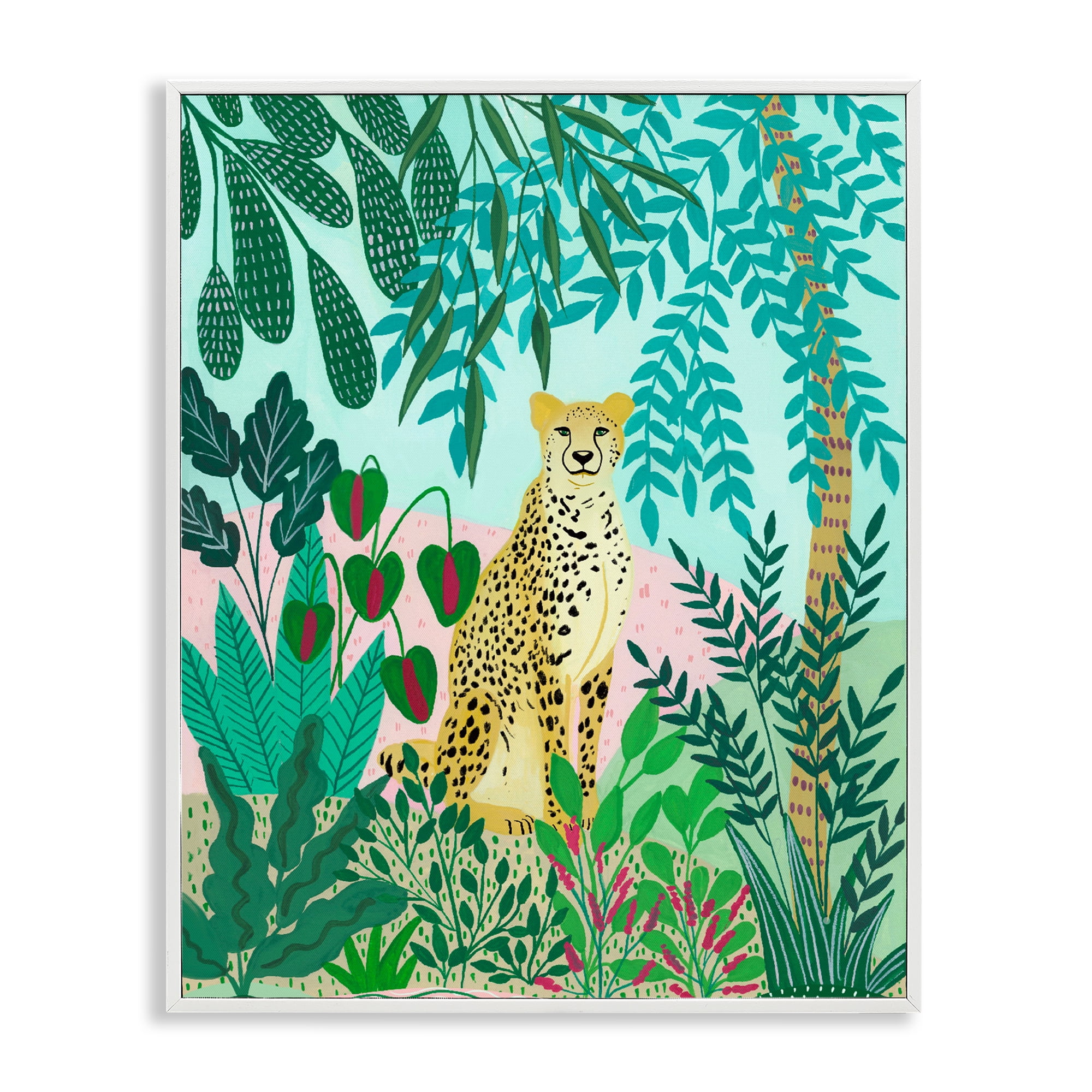 Stoic Leopard Tropical Forest White Framed Giclee Art, design by Nabeela Rumi