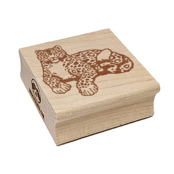 Stoic Snow Leopard Sitting Wild Cat Square Rubber Stamp Stamping Scrapbooking Crafting - Medium 1.75in