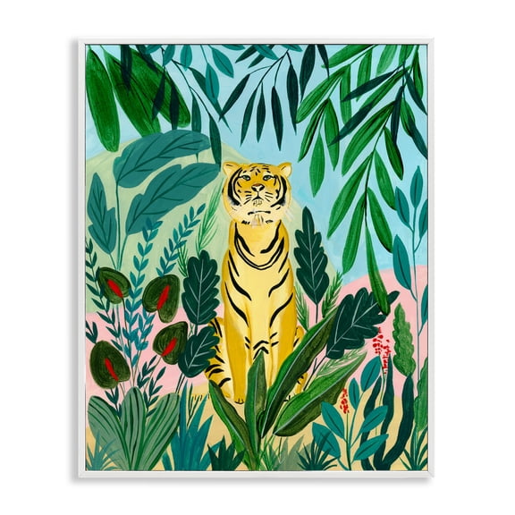 Stoic Tiger Tropical Forest White Framed Giclee Art, design by Nabeela Rumi