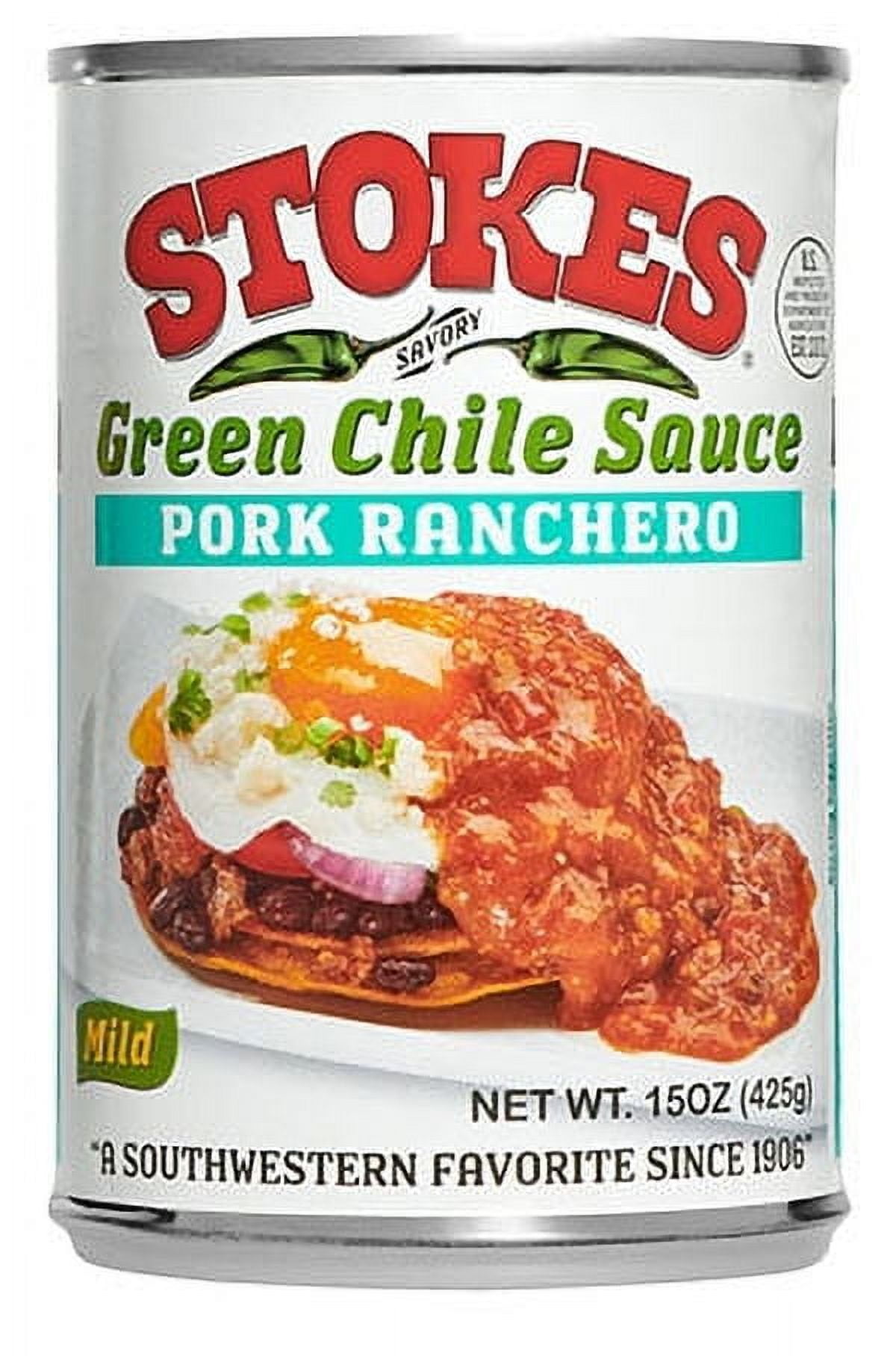 Stokes Green Chile Sauce Pork Ranchero, Mild, 15 oz Can