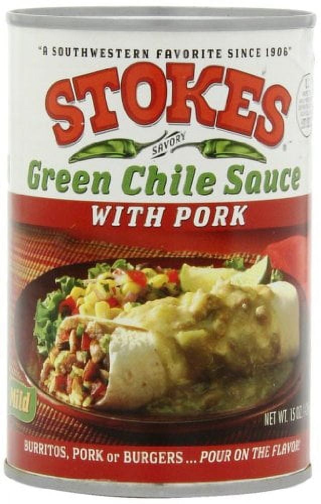 Stokes Green Chile Sauce with Pork, 4 Pack of 15 Ounce