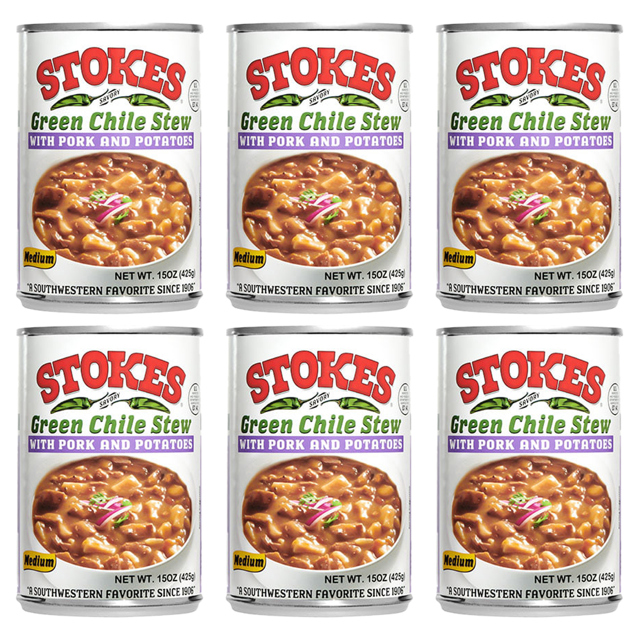 (6 pack) Stokes Green Chile Stew with Pork and Potatoes, 15 oz. can