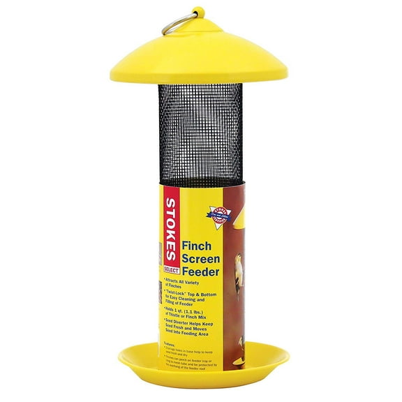 Stokes Select Finch Screen Bird Feeder 38171 - Metal Roof, Hanging - Yellow, 1.1 lb Capacity
