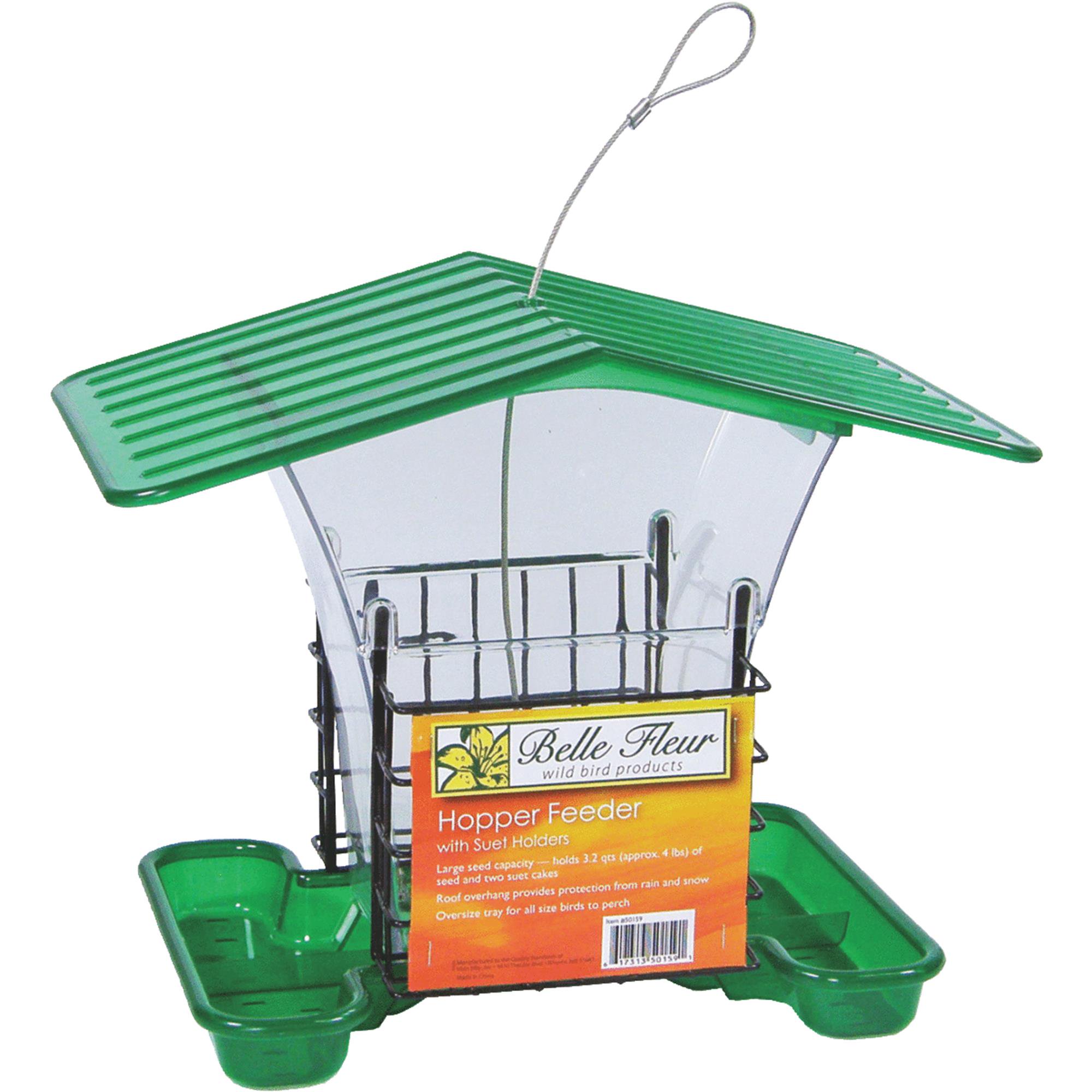Stokes Select Belle Fleur Green Plastic Covered Hopper Bird Feeder with Suet Holders - image 1 of 2