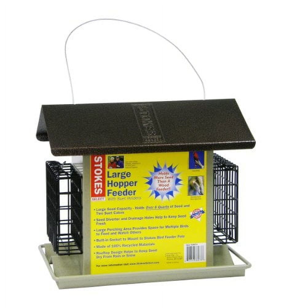 Stokes Select Large Hopper Bird Feeder with Two Suet Cake Holders, 6lb Seed Capacity