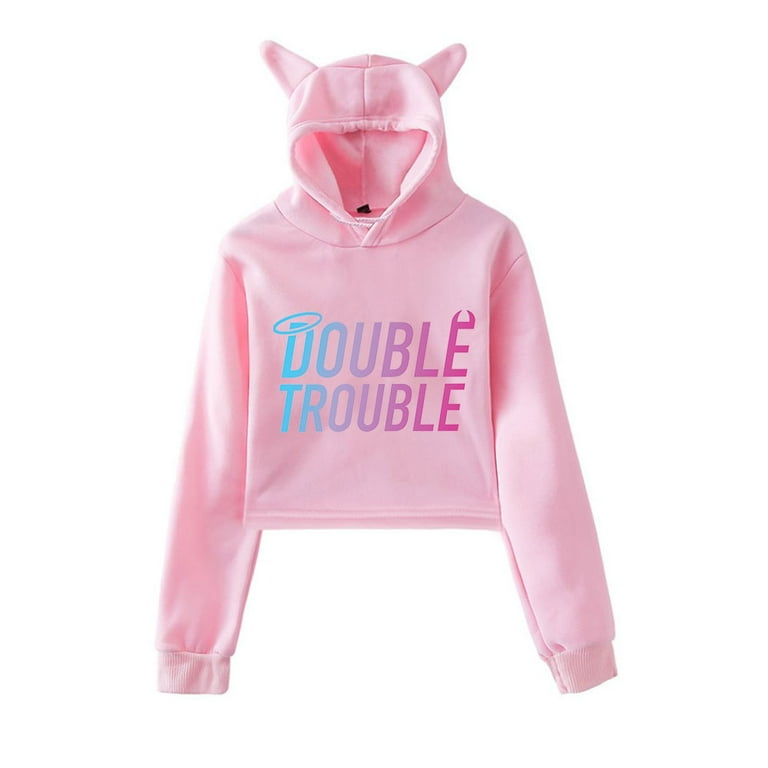 Stokes Twins Double Trouble logo Pullover Hoodie Merch Hoodies Sweatshirts for Girls Cat Ear Crop Top Hoodie Youth Walmart