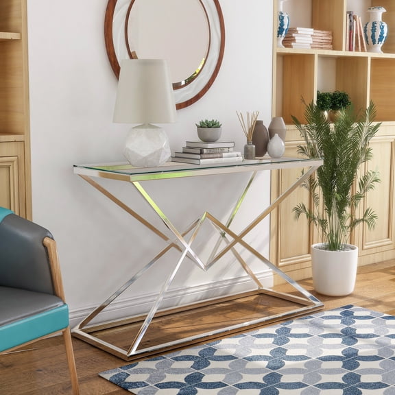 Stola Glass Top Sofa Table, Chrome