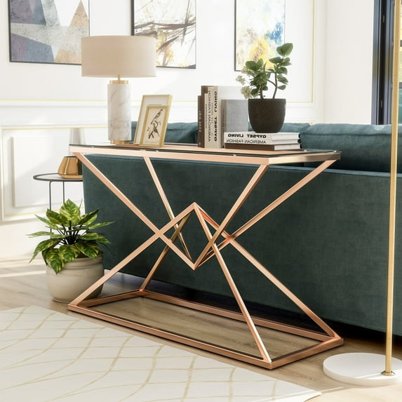 Stola Glass Top Sofa Table, Gold
