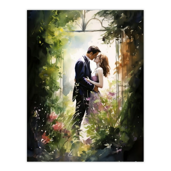 Stolen Kiss Watercolour Painting Secret Garden Lovers Kissing Among Flowers Bedroom Art Unframed Wall Art Print Poster Home Decor Premium