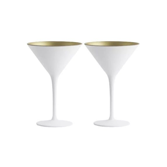 Stölzle Lausitz Olympia 8 Oz Martini Glasses (Set of 2) - Sleek Design with Shimmery Finish, Lead-Free Crystal, Dishwasher Safe, Gatsby-Themed Elegance for Cocktail Lovers (White/Gold)