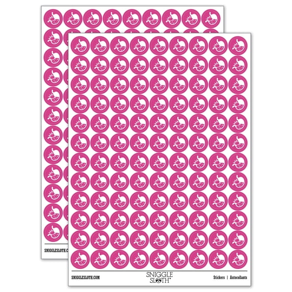 Stomach Ache Pain Anatomy Organ Body Part 200+ Round Stickers - Hot Pink - Gloss Finish - 0.50" Size