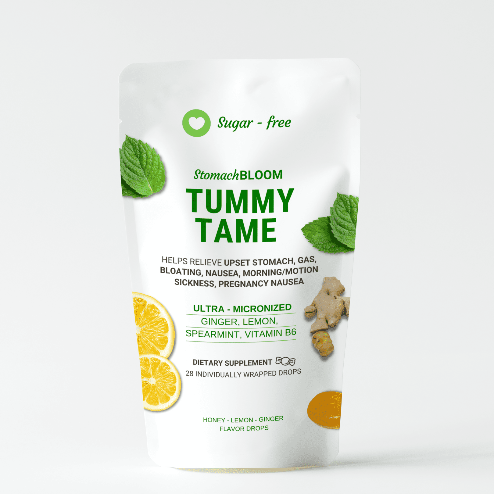 Stomach Bloom Sugar Free Nausea Relief Drops & Morning Sickness Relief, Vitamin B6, Lemon-Honey-Ginger, 28 Ct
