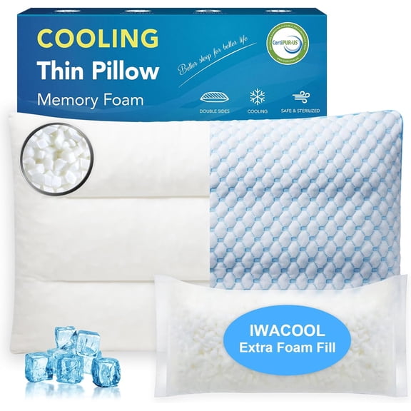 Stomach Sleeping Pillow with Adjustable Shredded Memory Foam Loft, 3-Zone Design Thin Pillow for Sleeping, Flat Pillow for Stomach, Back Sleepers, Cooling Shredded Memory Foam Pillow for Hot Sleepers