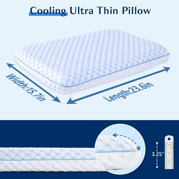 Stomach Sleeping Pillow for Shoulder and Neck Pain Relief, Thin Pillow for Sleeping- Cooling Memory Foam Pillows Flat Pillows for Stomach Sleepers,Low  3.25-inches for Back Sleeper