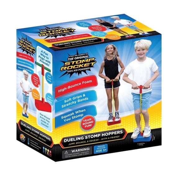 Dueling Stomp Hopper - Jump, Bounce & Squeak Foam POGO Jumper for Kids - Toddler Pogo Stick with Soft Grips & Stretchy Bands - STEM Indoor & Outdoor Toys for 3-5 Year Olds