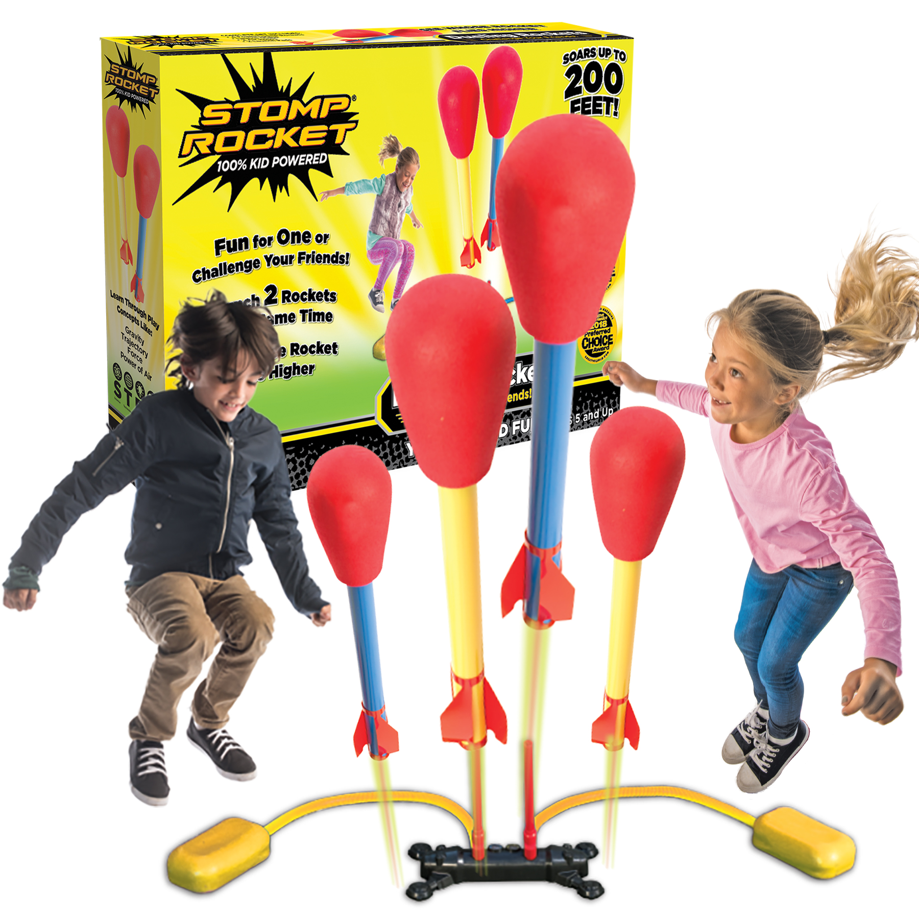 Stomp Rocket Original Dueling Rocket Launcher for Kids - SOARS 200 FEET - 4 Rockets and Multi-Player Adjustable Launcher Stand - Fun Outdoor Toy and Gift - Boys or Girls Age 5+ Years Old - image 1 of 6