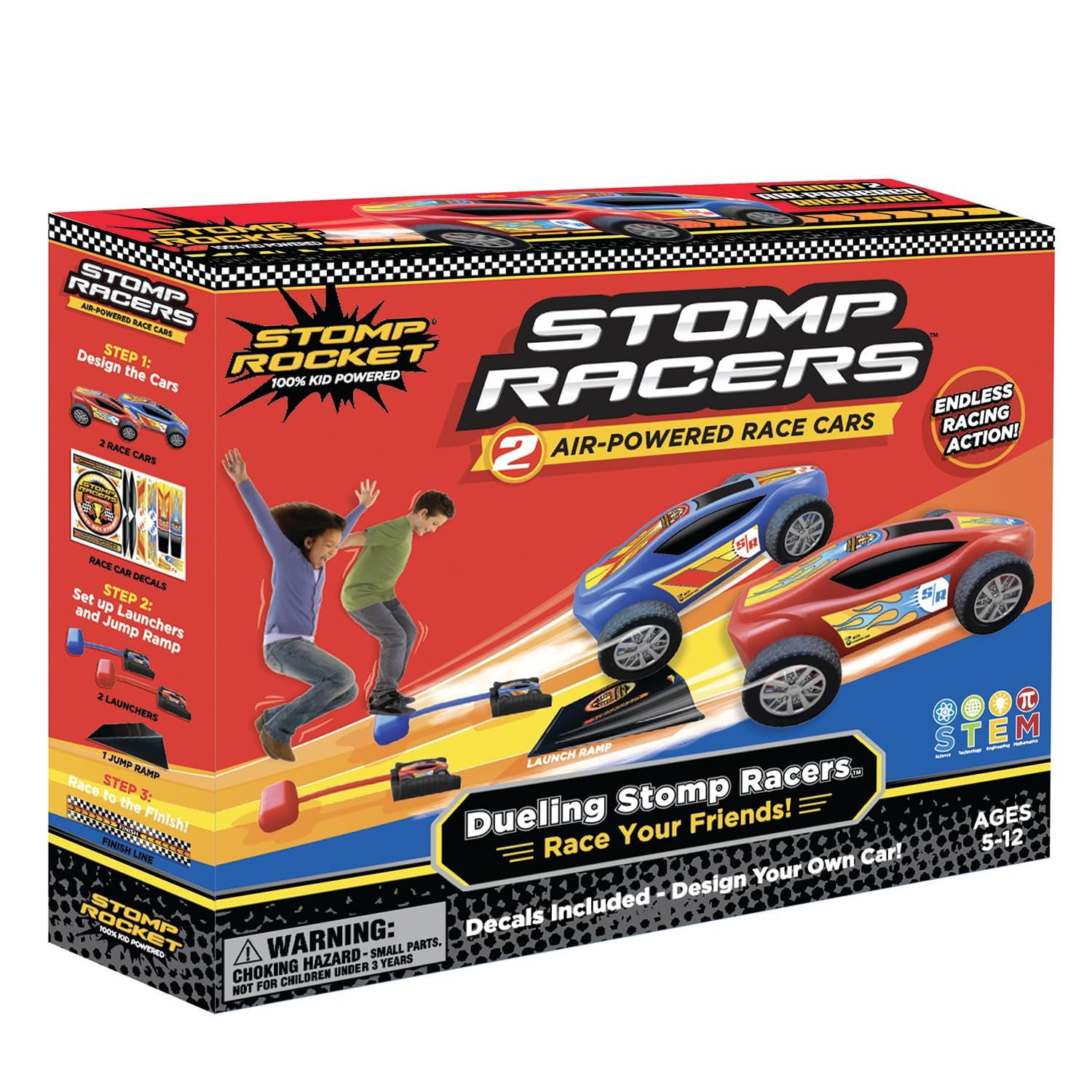Stomp Rocket Dueling Stomp Racers Launcher for Kids 2 Cars 2 Launchers Jump Ramp Race Car Stickers Ages 5 Walmart
