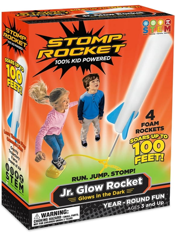 Stomp Rocket® Original Jr. Glow Rocket Launcher for Kids, Soars up to 100 Ft, 4 Foam Rockets and Adjustable Launcher, Gift for Boys and Girls Ages 3 Years and up