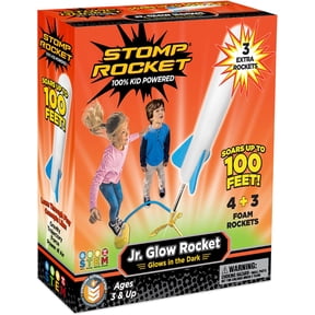 Stomp Rocket Original Jr. Glow Rocket Launcher for Kids, Soars 100 ft, 7 Foam Rockets and Adjustable Launch Stand, Gift for Boys or Girls Age 3+