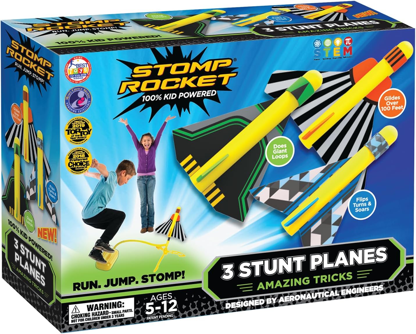 Stomp Rocket® Original Stunt Plane Launcher for Kids, Soars 100 Ft, 3 Foam Stunt Planes and Adjustable Launcher, Gift for Boys and Girls Ages 5 and up - image 1 of 7