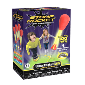 Stomp Rocket® Original Ultra LED Rocket Launcher for Kids, Soars 100 ft, 4 LED-Light Foam Tipped Rockets and Adjustable Launch Stand, Gift for Boys and Girls Ages 5 and up