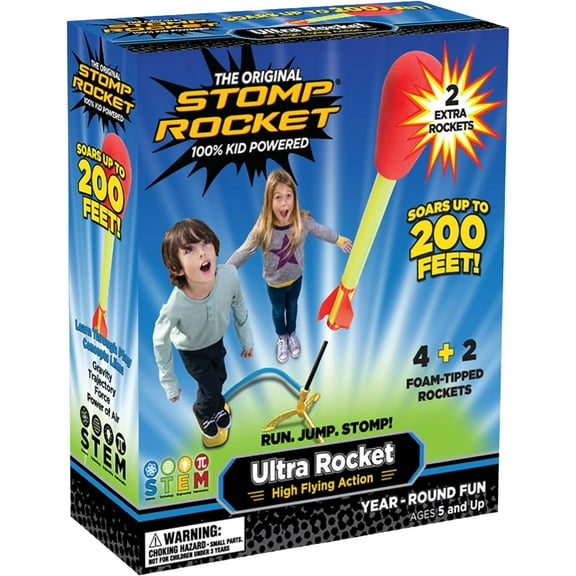 Stomp Rocket Original Ultra Rocket Launcher for Kids, Soars 200 ft, 6 Foam Rockets and Adjustable Launch Stand, Gift for Boys or Girls Age 5+ Years Old