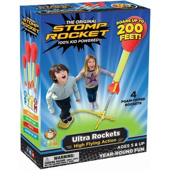 Stomp Rocket® Original Ultra Rocket Launcher for Kids, Soars 200 Ft, 4 Foam Rockets and Adjustable Launcher, Gift for Boys and Girls Ages 5 and up