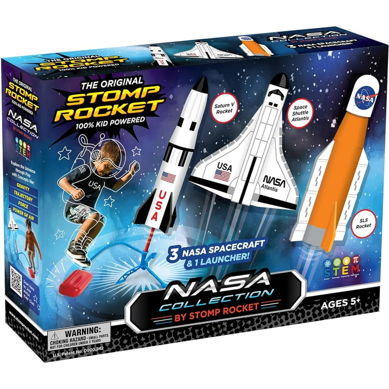 Stomp Rocket Space Collection Rocket Launcher for Kids 3 NASA Rockets Backyard Outdoor Fun Toy Gift for Boys Girls STEM Soft Foam Blaster Set Soars Up to 100