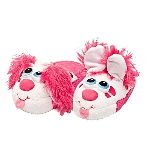 Stompeez Boys Girls Toddler House Slippers Perky Pink Puppy Kids Fur Lined Warm Slip On (Large)