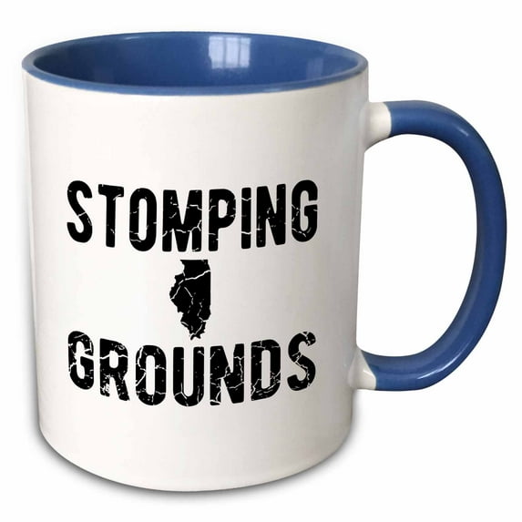 3drose, Stomping Grounds. Cracked Black Lettering and Illinois on White., 15oz Two-tone Blue Mug