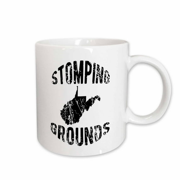 3drose, Stomping Grounds Distressed Black Lettering and West Virginia on White, 11oz Mug