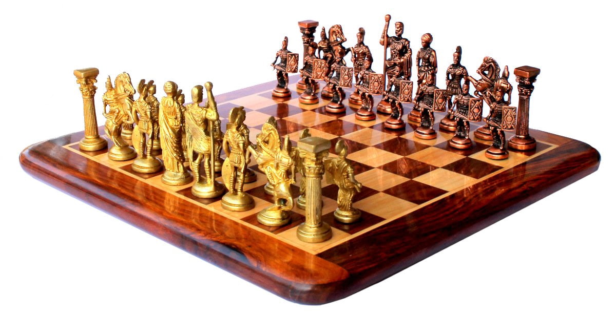 StonKraft 15" x 15" Collectible Rosewood Wooden Chess with brass roman Pieces Board Set