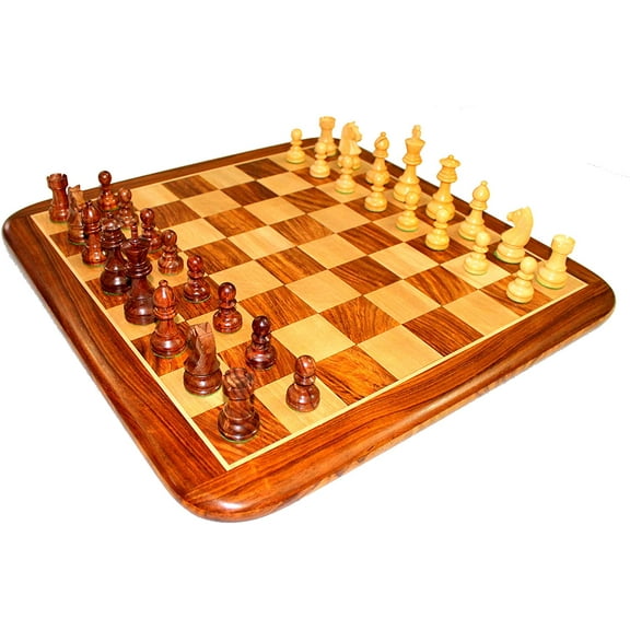 StonKraft 21" X 21 Collectible Acacia wood Chess Game Board Set+Wooden Crafted Pieces