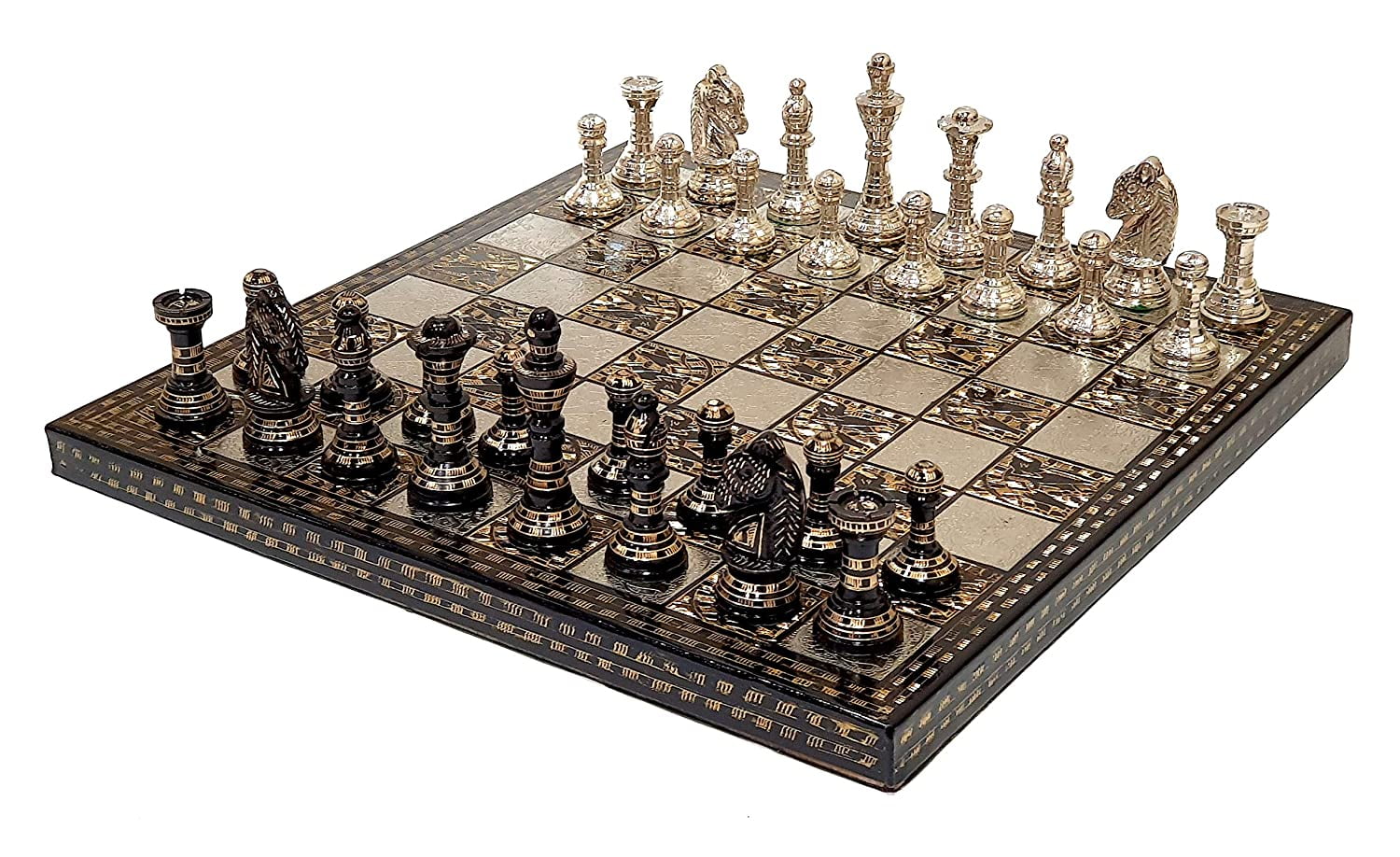 StonKraft Collectible Complete Brass Chess Game Board Set With 100% Brass Chess Pieces Chessman Coins Pawns