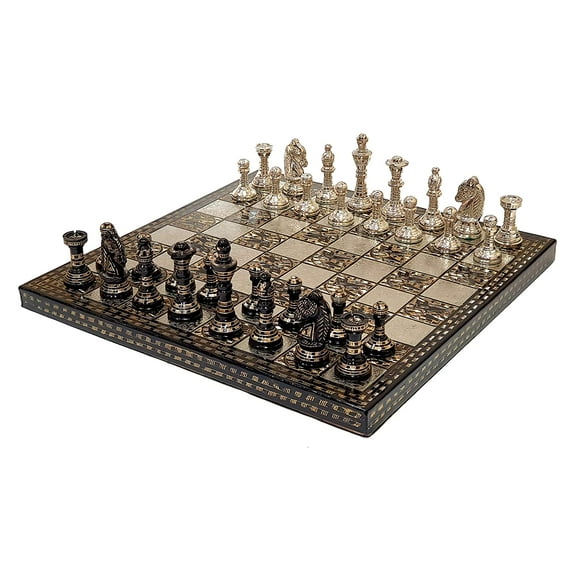 StonKraft Collectible Complete Brass Chess Game Board Set With 100% Brass Chess Pieces Chessman Coins Pawns