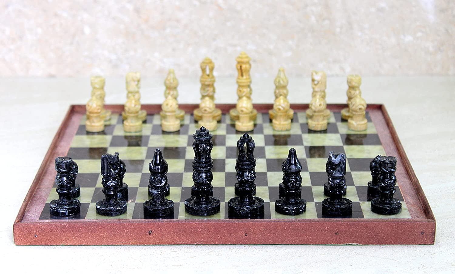 StonKraft Stone Chess Board with Wooden Base - Chess Game Board Set with Handcrafted Natural Stone Chess Pieces ( 12" x 12")