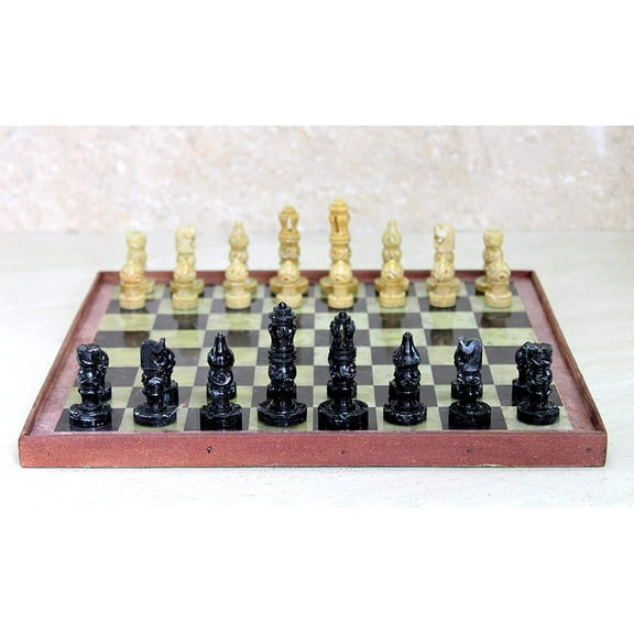 StonKraft Stone Chess Board with Wooden Base - Chess Game Board Set with Handcrafted Natural Stone Chess Pieces ( 12" x 12")